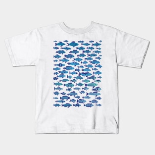 School of Blue Sardine Fish Swimming Kids T-Shirt